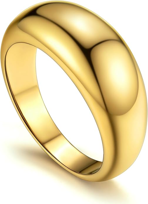 GOLDCHIC JEWELRY Chunky Dome Ring for Women, Stainless Steel Bold Stacking Croissant Statement Ring For Men (Size 7-12, Custom)