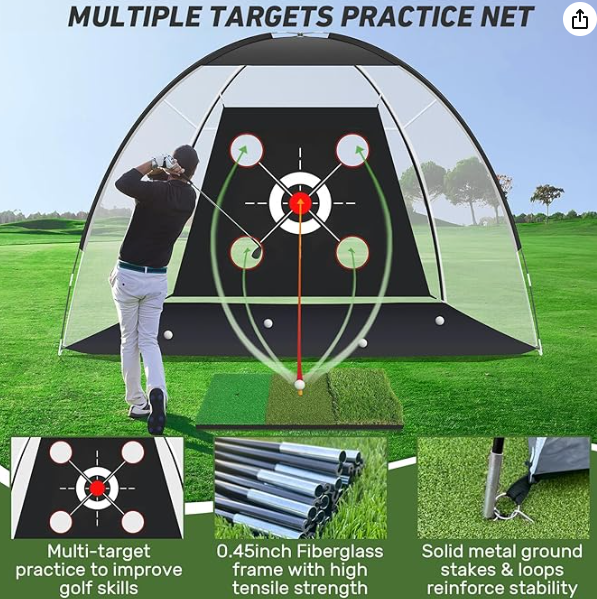 Golf Net with Practice Mat,Golf Hitting Aid Nets 10x7FT for Backyard Driving Chipping Training Swing with Target Mat Balls for Outdoor Indoor,Gifts for Men Dad Him and Golfer