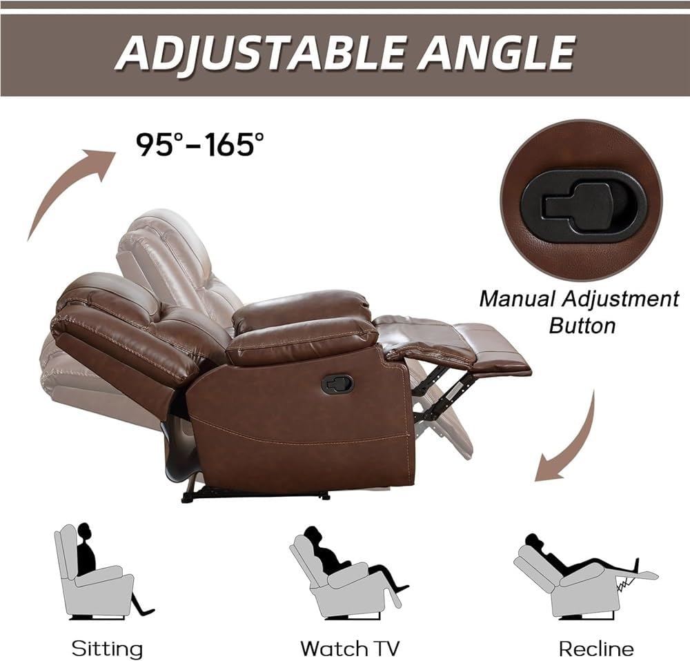 Brown Genuine Leather Manual Recliner Chair for Living Room Home Theater Bedroom, Reclining Sofa Chair Couch for Living Room, Bedroom Furniture