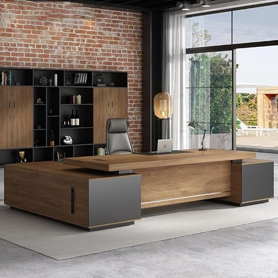 Modern Executive Desk Modern Wood L-Shape Office Desk with Drawers Luxury Business Executive Desks with Drawers and Storage Shelves Boss Table Computer Desk Home Office Furniture for Home Office witho