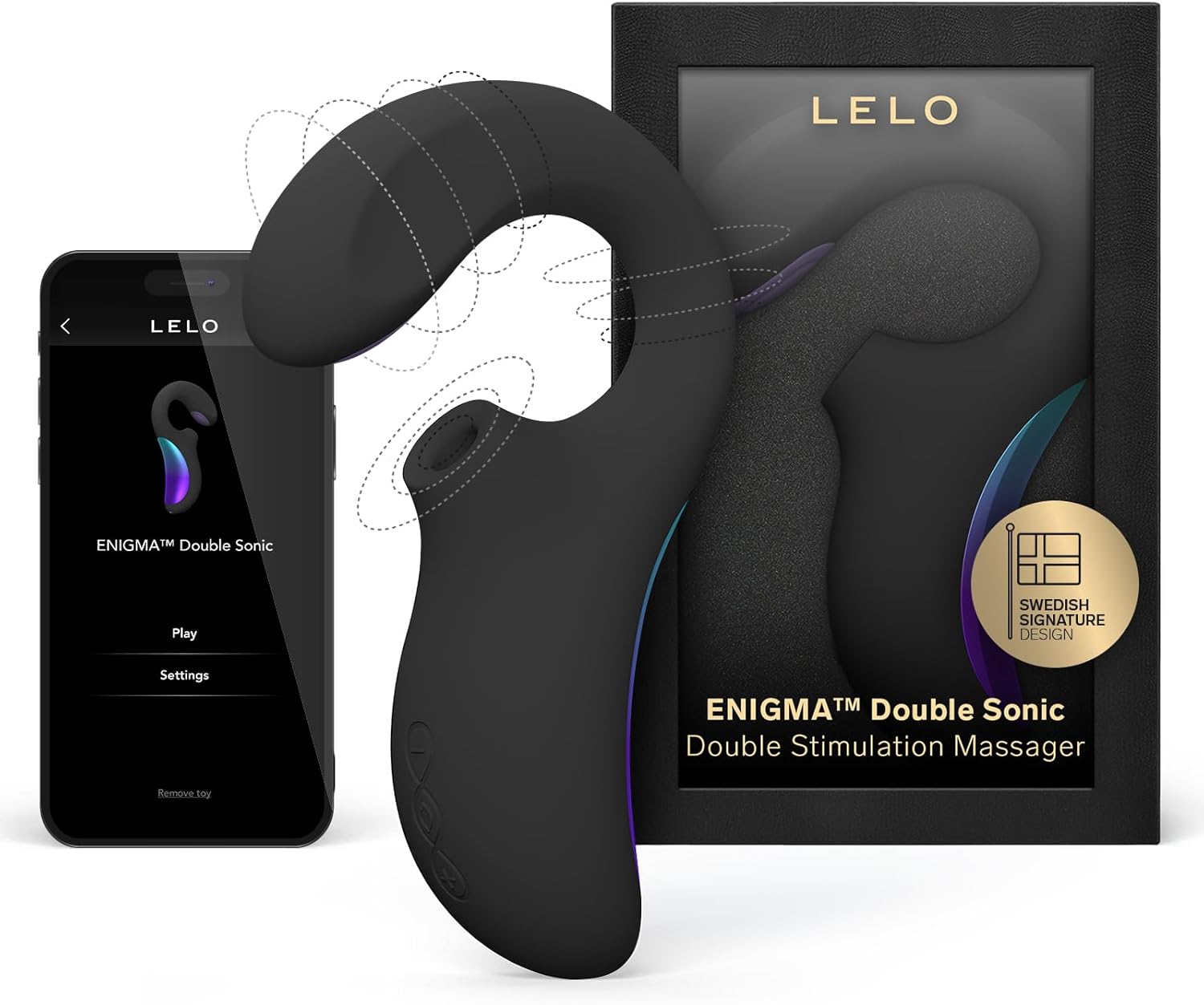 LELO Enigma Double Sonic Female Triple Stimulation Massager with Bluetooth App, 8 Pleasure Settings and 2 Extra Modes, Rabbit Sex Toy, Vaginal Vibrators, Black
