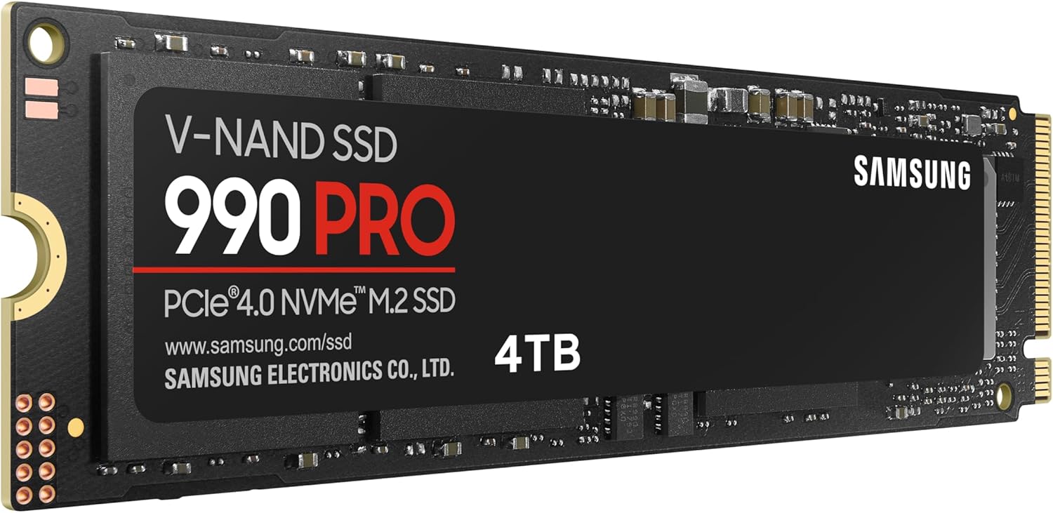 SAMSUNG 990 PRO SSD 4TB PCIe 4.0 M.2 2280 Internal Solid State Hard Drive, Seq. Read Speeds Up to 7,450 MB/s for High End Computing, Gaming, and Heavy Duty Workstations, MZ-V9P4T0B/AM