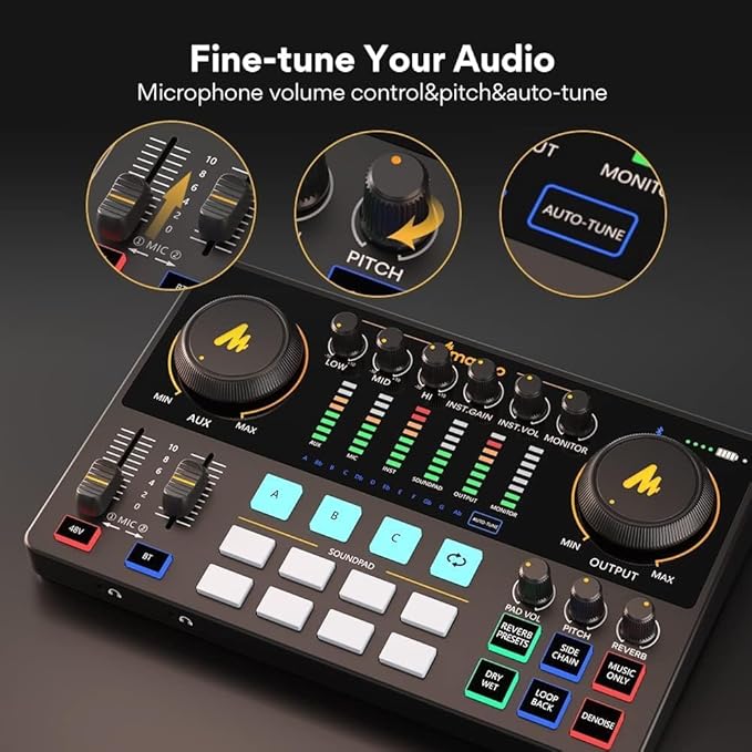 MAONO Podcast Equipment Bundle 10 Channel Audio Interface and XLR Dynamic Microphone MaonoCaster with Pro-preamp, 48V, Bluetooth for Podcast, Streaming, TikTok, Youtube, PC, Smartphone (AME2C Pro)