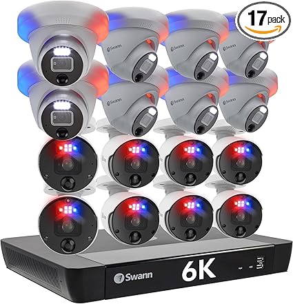 Swann 12MP Security Camera System, 16 Channel NVR with 4TB, 16 IP Cameras Indoor Outdoor Home, 6k Mega HD PoE Wired,Video Analytics, 2-Way Audio, Sirens, Color Night Vision, True Detect, 1690008B8DE