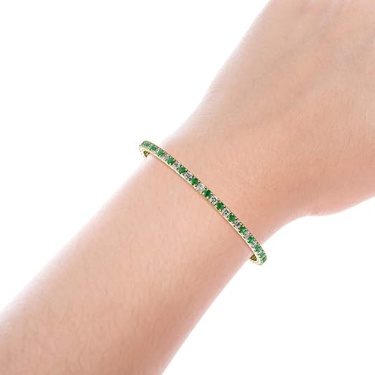 TriJewels Gemstone & Natural Diamond 3.4mm Women Eternity Tennis Bracelet 14K Yellow Gold