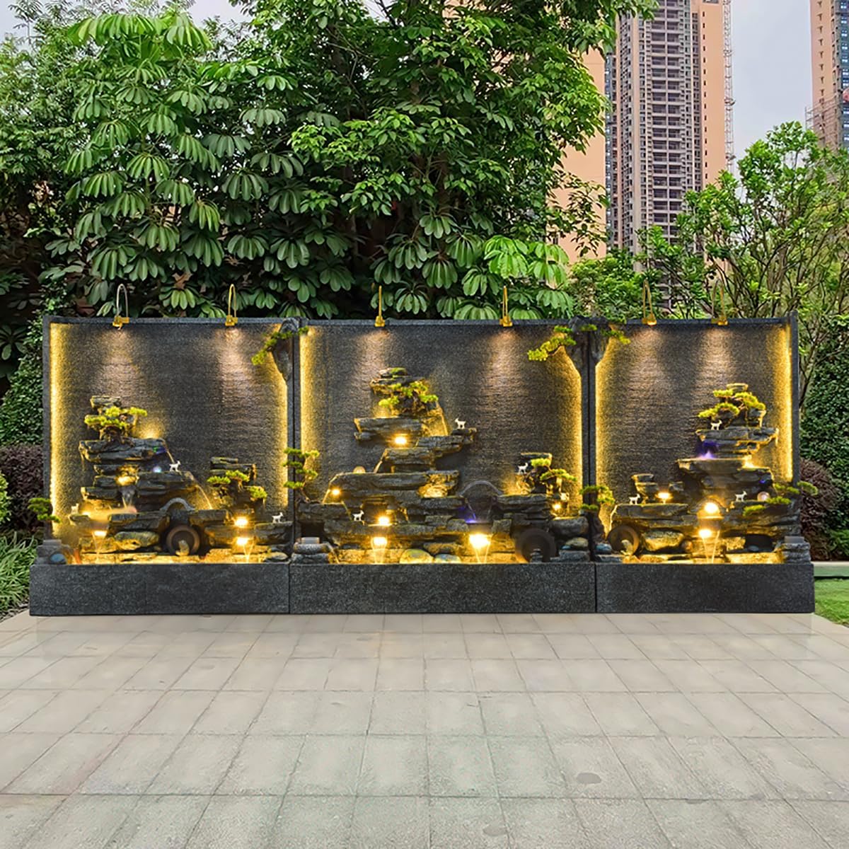 77-Inch Cement and Concrete Water Fountain with LED Lights Indoor,Outdoor Decoration,Garden,Balcony, Housewarming Gift,Door to Door (A+B+C)