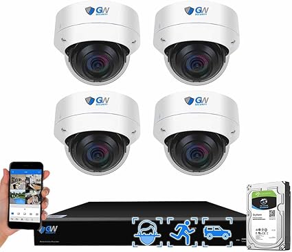 GW Security 8 Channel NVR UltraHD 4K 8MP Face/Human/Vehicle Detection PoE Security Camera System with 4 x 4K 8MP IP Microphone Smart AI Dome Camera, 100ft Night Vision, Outdoor Indoor Cameras