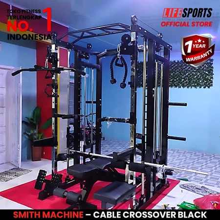 LIFESPORTS - New Alat Olahraga Fitness Sport Gym Multi Homegym Smith Machine Free Weight Plus Cable Crossover Original