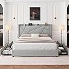 Feonase Full Size Bed Frame with 4 Storage Drawers, Upholstered Platform Bed Frame with Charging Station & Wingback Headboard, Solid Wood Slats Support, No Box Spring Needed, Noise-Free, Light Gray