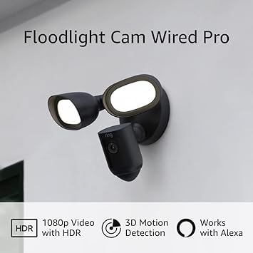 Ring Floodlight Cam Wired Pro with Bird’s Eye View and 3D Motion Detection, Black (Pack of 4)
