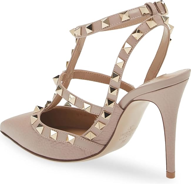 Valentino Women's Rockstud T-Strap Pointed Toe Pump 41.5 Poudre, 11.5