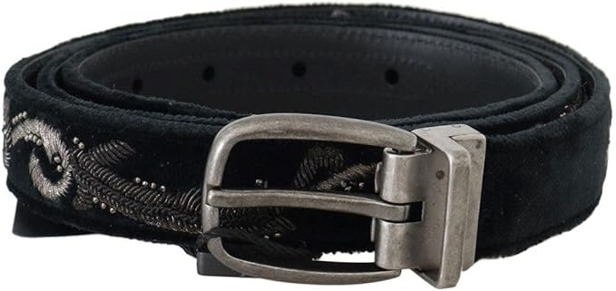 Dolce & Gabbana Black Cotton Royal Bee Embroidery Belt