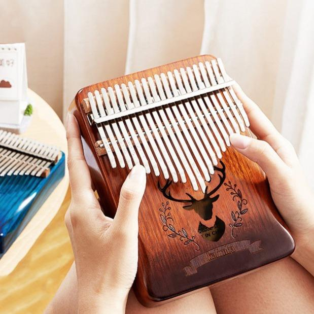 Bunga Kalimba 17 Key Wood Kayu Finger Piano Kunci Musical Instrument Portable Murah Jari Alat Musik Pemula Paket - Warna kayu