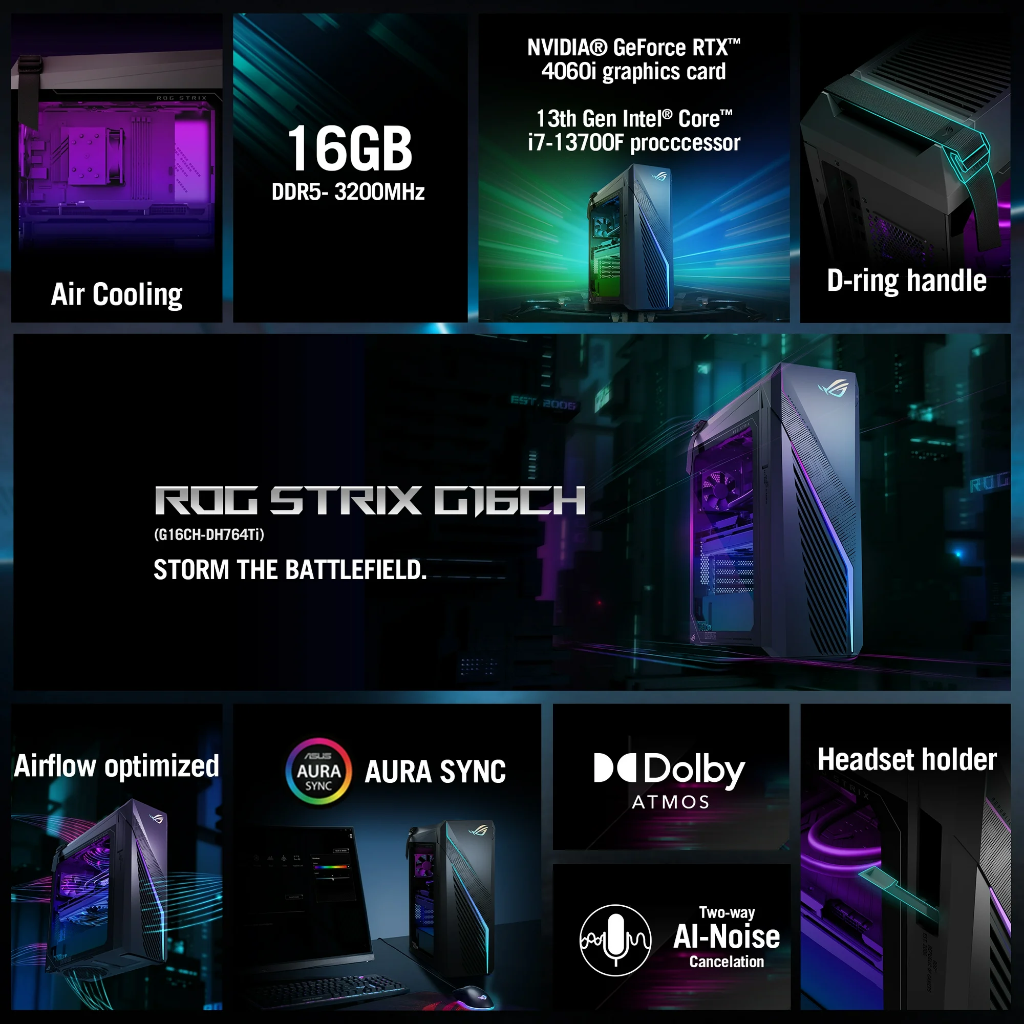 ASUS ROG G16CH Gaming Desktops, Intel® Core™ i7-13700F, 16GB, 1TB SSD, G16CH-DH764TI