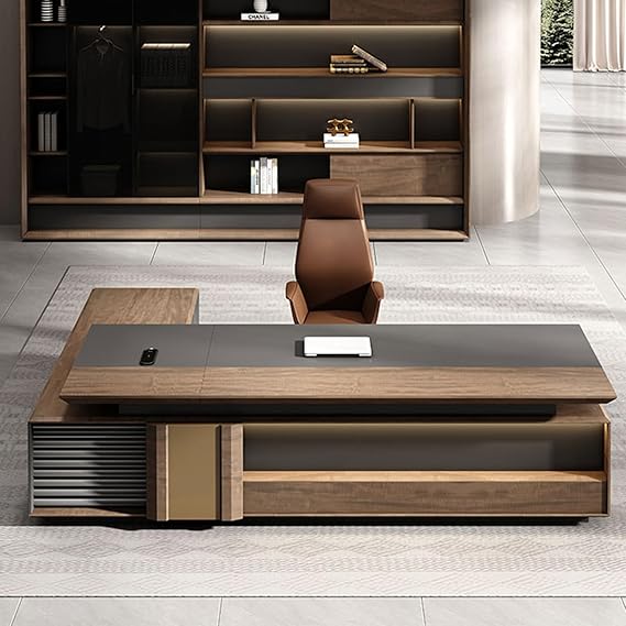 Rustic L Shaped Executive Desk with File Drawers, Large Home Office Desk with Lateral Cabinet Gaming Table for CEO Boss Manager Business Furniture Set Workstation for Home Office