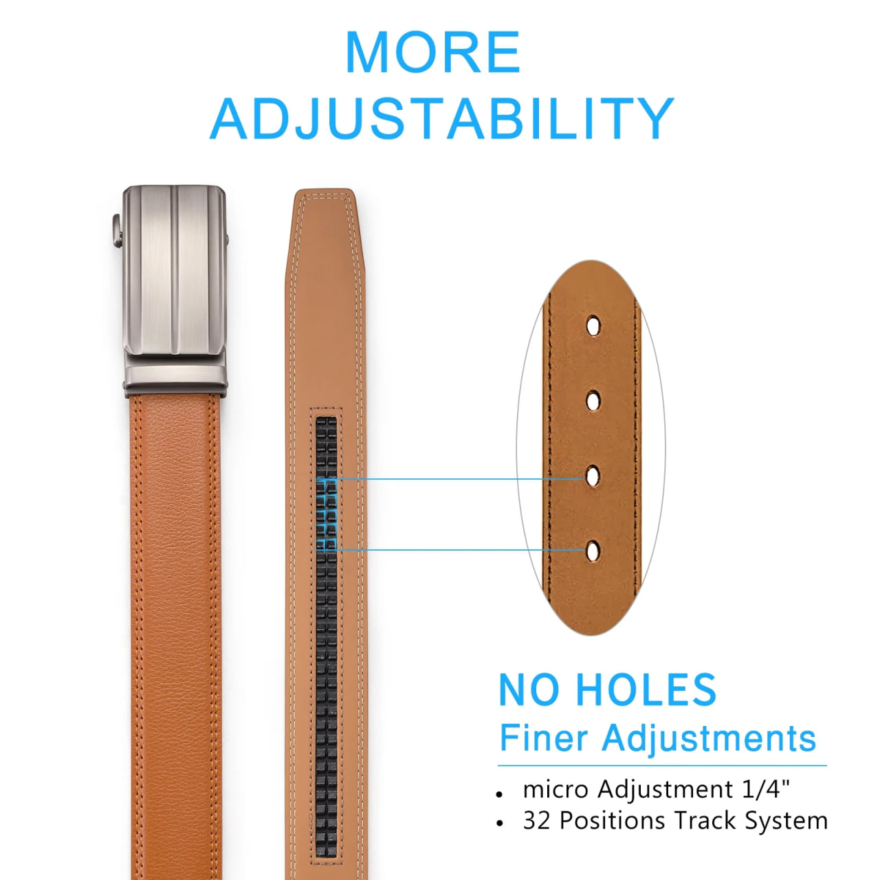 Sendefn Men's Leather Belt Automatic Ratchet Buckle Slide Belt for Dress Casual Trim to Fit with Gift Box