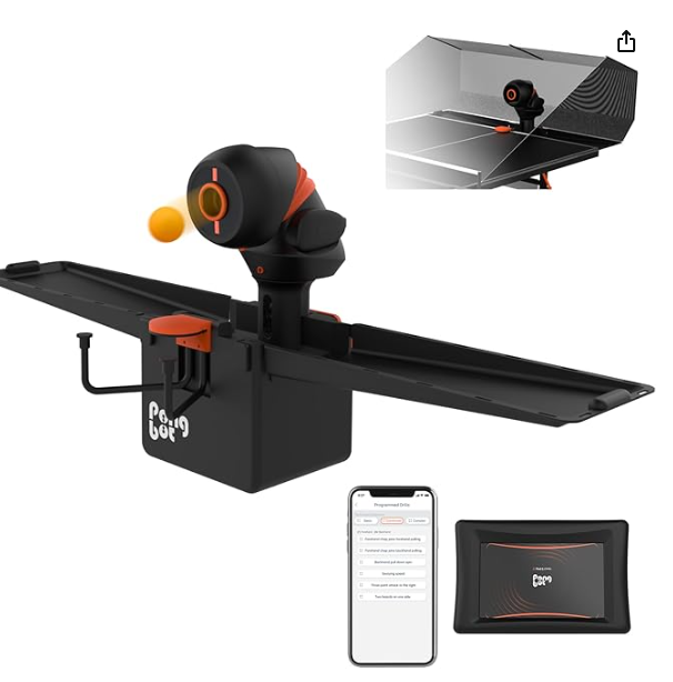 PONGBOT Table Tennis Robot with Net, Automatic Ping Pong Machine, E-Pad/APP Control, 396 Pre-Saved Ball Trajectories, Programmable Drills
