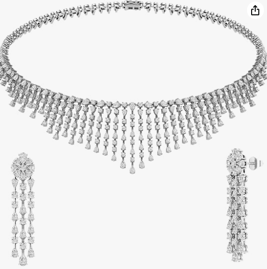 Dazzlingrock Collection 18K Solid White Gold Pear & Round White Diamond Fringe Choker Necklace, Luxury Statement Jewelry for Women, 15.60 Cttw (E-F Color, VS1 Clarity)