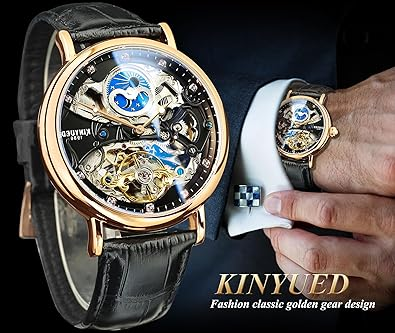 FORSINING Automatic Mechanical Watch, Self Winding Skeleton Watch for Mens, Mechanical Tourbillon Steampunk Fashion Men Watch Date Day Dress Watch Gift for Men