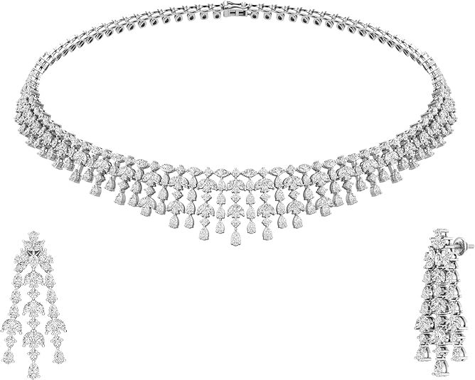 Dazzlingrock Collection 18K Solid White Gold Marquise with Pear & Round White Diamond Exquisite Choker Necklace, Luxury Statement Jewelry for Women, 23.60 Cttw (E-F Color, VS1 Clarity)