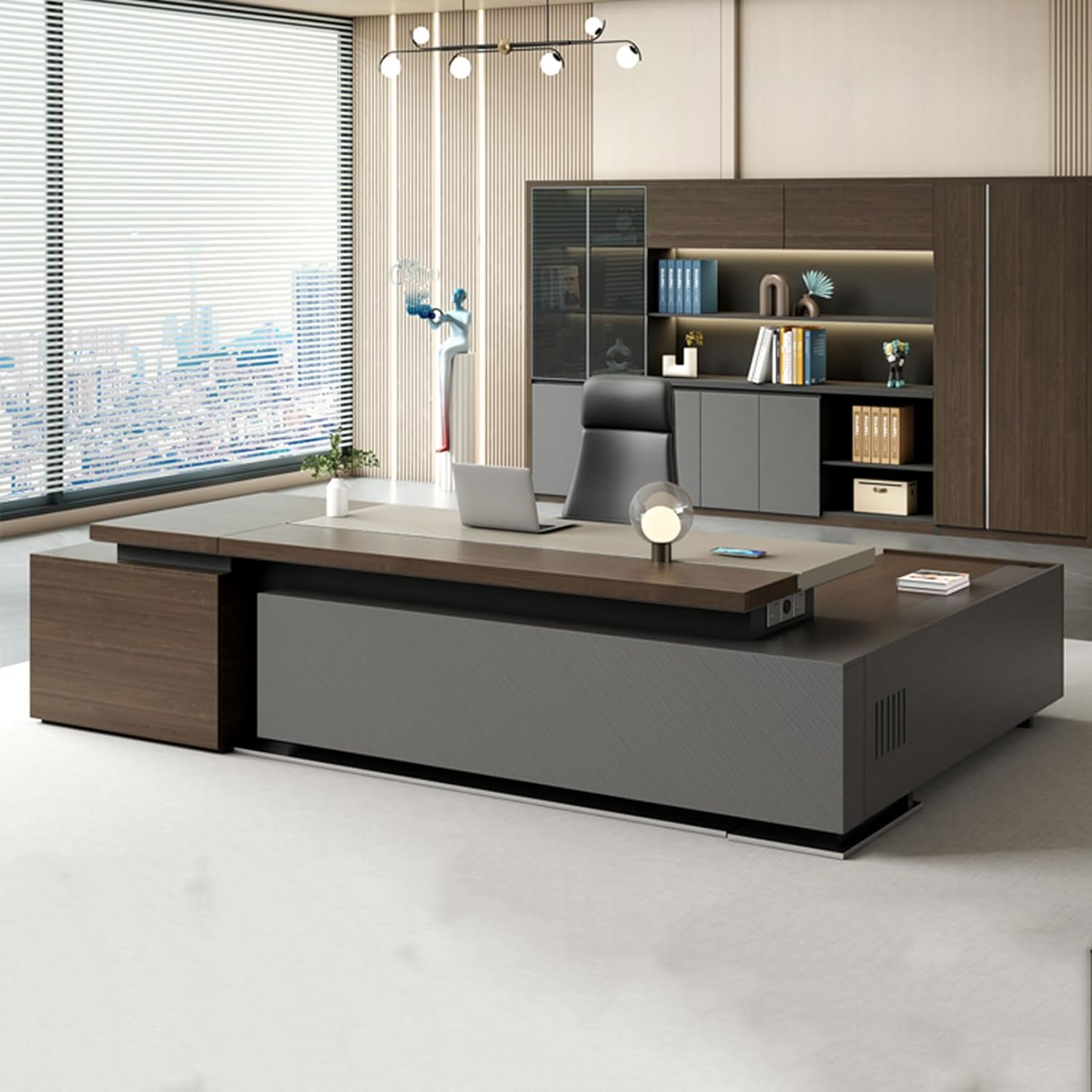 Luxury 94 Inch L-Shaped Executive Desk with File Drawers, Large Office Desk with Storage Cabinet for CEO Manager Business Furniture Set Workstation for Home Office