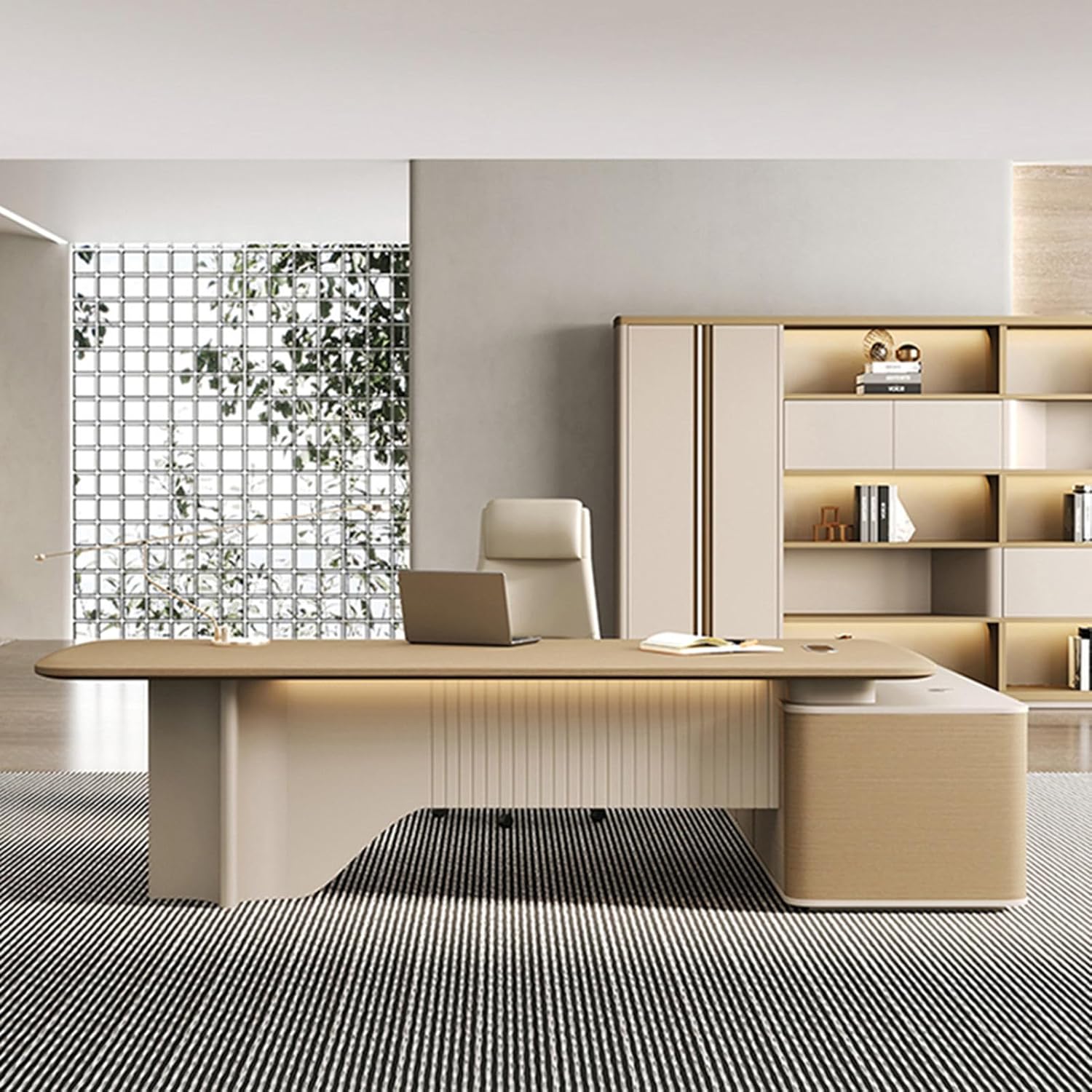 Modern L-Shaped Office Desk with File Drawers and USB Ports, Large Brown Wood Executive Desk with Storage Cabinet Writing Study Table Business Furniture Set Workstation for Home Office