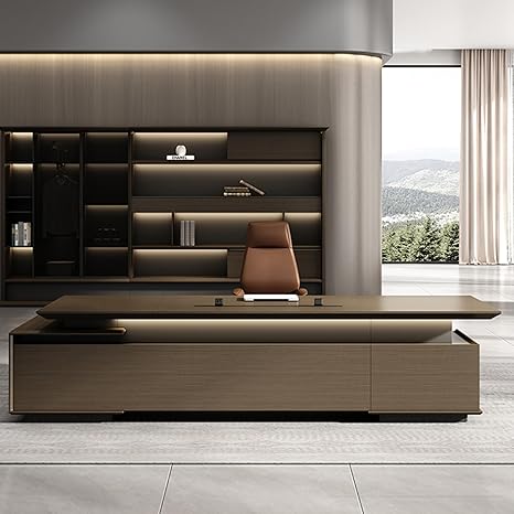 L Shaped Executive Desk with Storage Cabinet, Rustic Large Computer Desk with Bottom Shelves Writing Study Table Business Furniture Set Workstation for Home Office