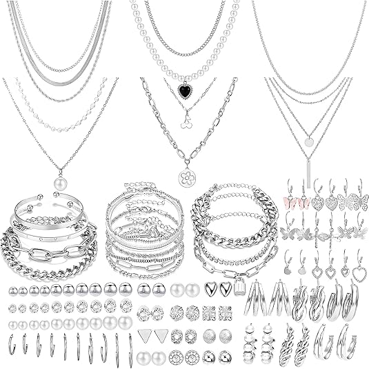NEWITIN 69 Pieces Gold Jewelry Set for Women Fashion Costume Jewelry Gold Plated Necklace Bracelet Earrings Set for Women