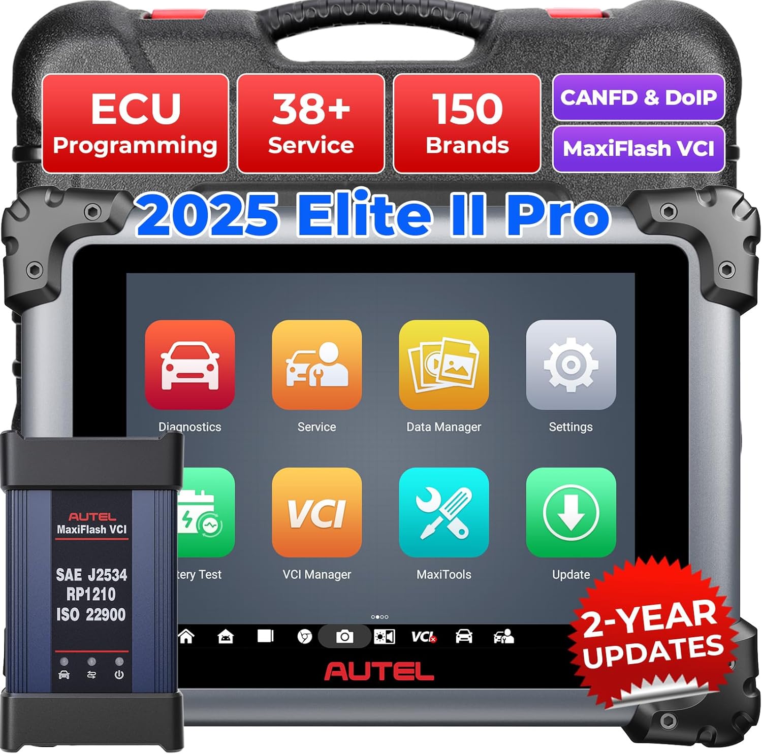 Autel MaxiSys Elite II Pro Scanner: 2025 2-Years Free Update Elite 2 Pro, J2534 Reprogramming Tool as Ultra MS908S Pro II, Motor TruSpeed Repair, 40 Reset Service w/CAN FD & Do IP, 3000+ Active Test