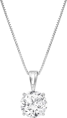 1/2 to 3 Carat Solitaire Diamond Necklaces for Women | Round Cut Lab Grown Diamond | 14K White Gold Pendant | Fine Jewelry for Her | Timeless Design | Gift Box Included