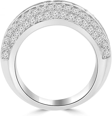 4.10 ct Ladies Princess and Round Cut Diamond Anniversary Ring in 14 kt White Gold