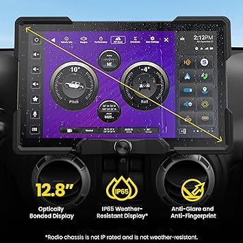 Stinger HORIZON12 12.8" Jeep Wrangler JK (2011-18) Stereo 1080p Full HD IP65 Weather-Resistant Touchscreen Radio Wireless Apple CarPlay/Android Auto, Bluetooth, HDMI, Off-Road Mode, Camera/USB Inputs