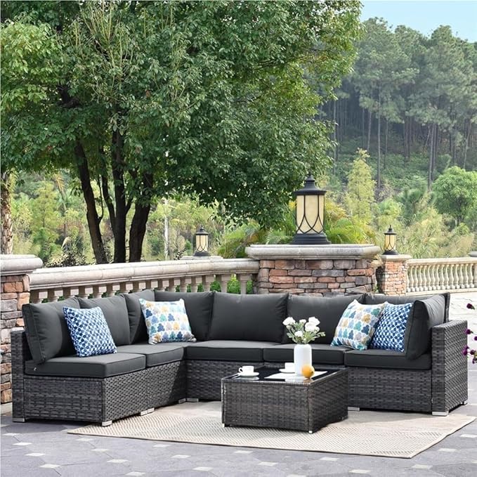 Modern Wicker Outdoor Conversation Sofa Sets Rattan Conversation Set with Cushions Outdoor Patio Furniture 7 Pieces Outdoor Patio Porch Furniture Sets