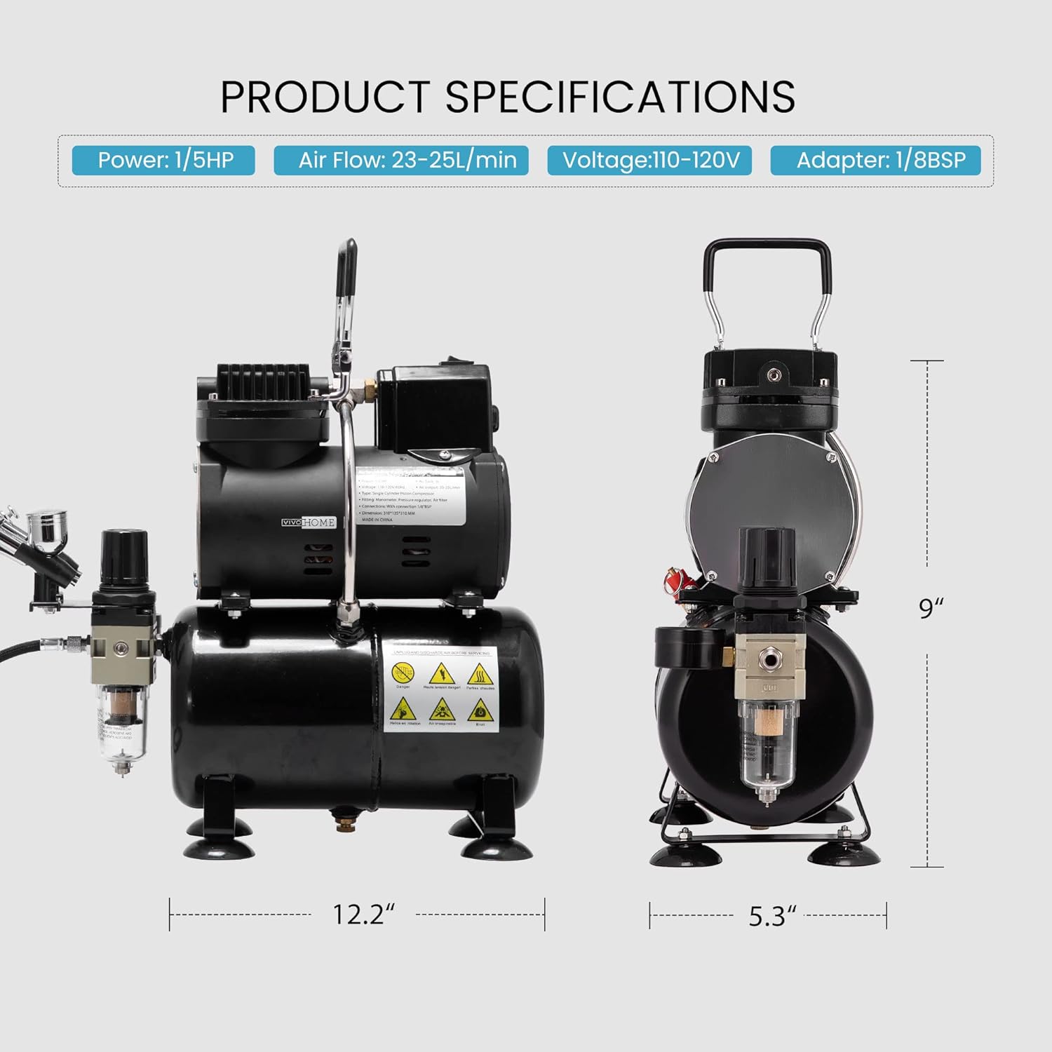 VIVOHOME Airbrush Kit with Professional Air Compressor with 3L Tank, Quiet Airbrushing Paint System with 3 Dual Action Air Brush Gun, Gravity and Siphon Feed, Holder, Cleaning Brush, 2 Cup