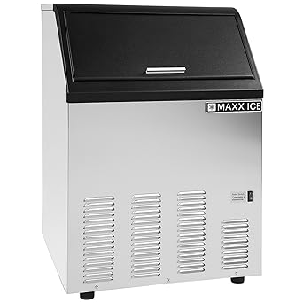 Maxx Ice Self-Contained 130lb Ice Maker, Air Cooled, Stainless Steel and Black Trim with 35lbs Ice Storage Capacity