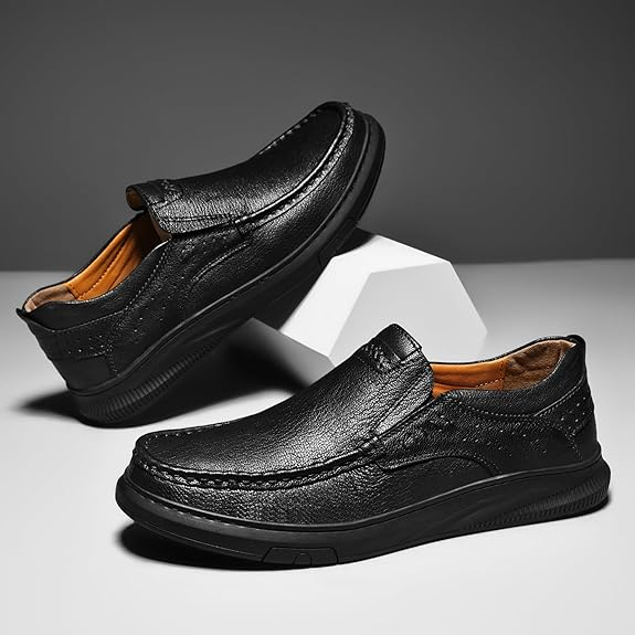 Genuine Leather Slip-On Loafer Dress Shoes for Men，Men's Casual Shoes ，Leather Lining, Rubber Outsole