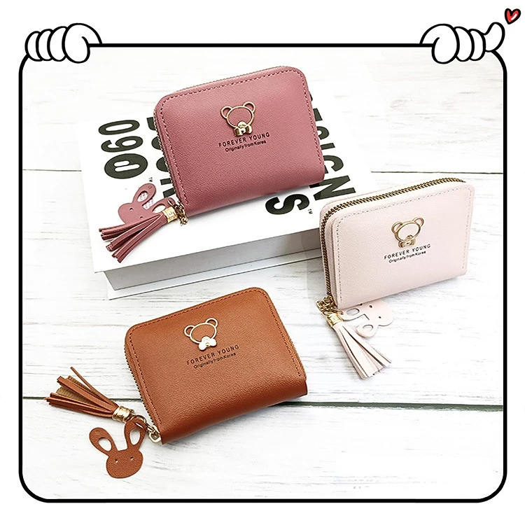 Petit porte-monnaie décoratif en forme d'ours pour femme, petite pochette à loquet, porte-cartes
