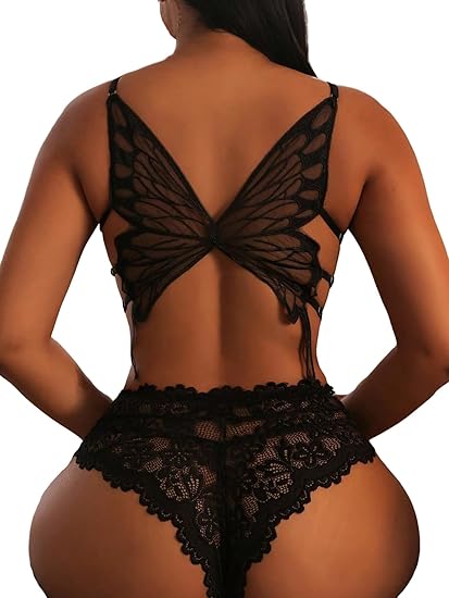 SOLY HUX Women's Floral Lace Cutout Lingerie Set Butterfly Shaped Bralette Bra and Panty