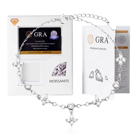 LOVETIA Gelang Moissanite Semanggi Berdaun Empat Bracelet Wanita Berlian Perak Sertifikat GRA XRV036