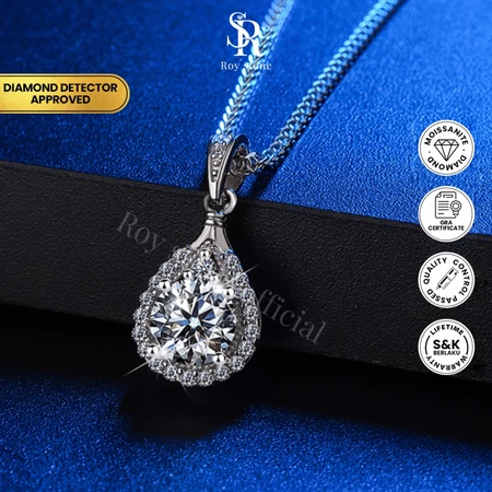 RoyStone - Kalung Blossom Necklace Wanita Perhiasan Moissanite Sertifikat GRA Original Lapis Emas 18K