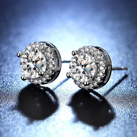 Anting tindik Anting Silver 925 1.0CT Perhiasan Lapis Emas 18K Moissanite hadiah ulang tahun