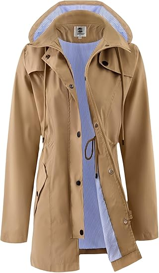 SaphiRose Women's Long Rain Jacket Waterproof Rain Coat with Hood Outdoor Light Raincoats Windbreaker