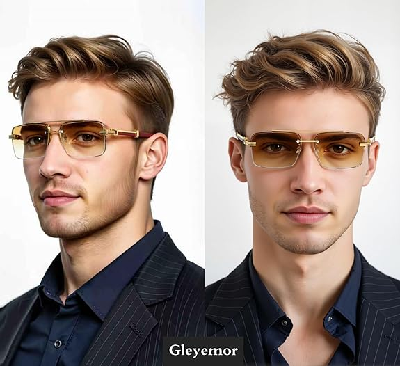 Gleyemor Mens Sunglasses Fashion Rimless Rectangle Sunglasses Square Frameless Sunglasses for Men