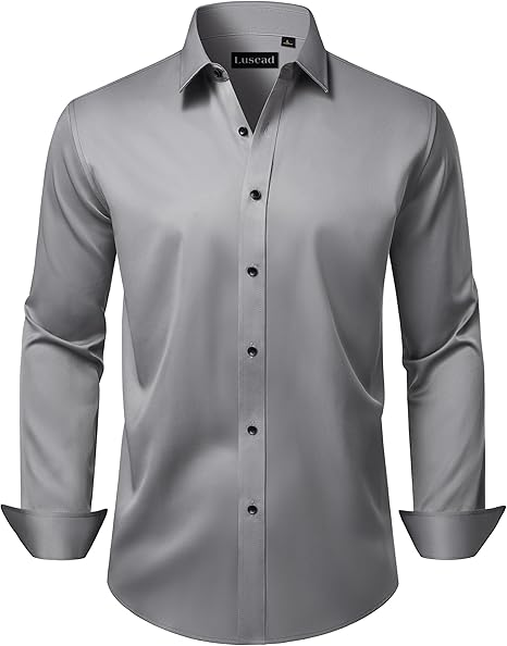 Men's Dress Shirts Long Sleeve Stretch Wrinkle Free Wedding Formal Business Button Down Shirt