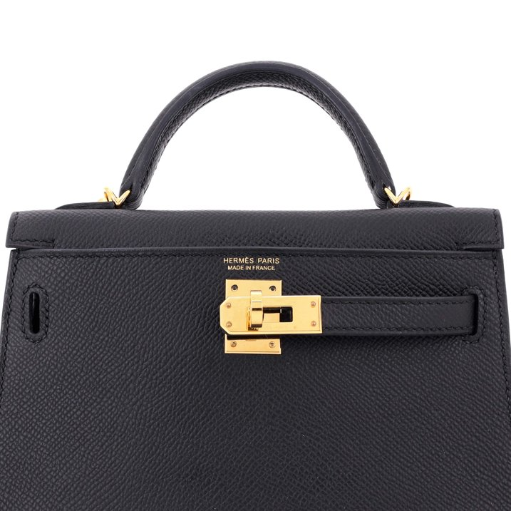 Pre-Owned Kelly Mini II Bag Noir Epsom with Gold Hardware 20 By Rebag