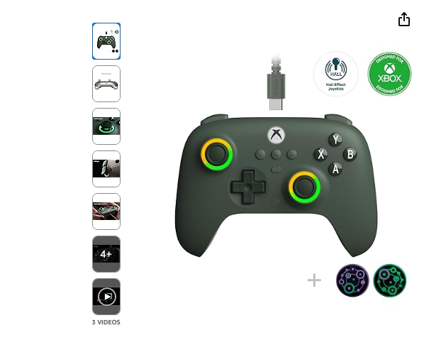 8Bitdo Ultimate C Hall Effect Joysticks/Hall Trigger Wired Controller with RGB Lighting Fire Ring, 3.5mm Audio Jack for Xbox Series X|S, Xbox One, Windows 10/11 - Officially Licensed (Dark Green)