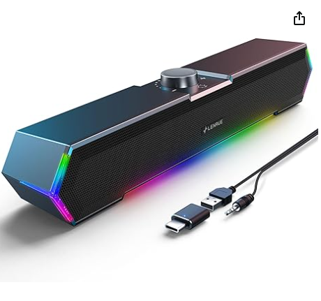 LENRUE G11 Computer Speakers for Desktop, Touch Lights PC Speakers with Surge Clear Sound, USB C/USB Powered for Computer Desktop PC Laptop Monitor